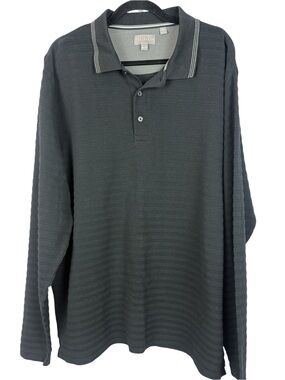 Ted Baker London Men's Cotton Ribbed  Long Sleeve Polo Charcoal Black XXL/5